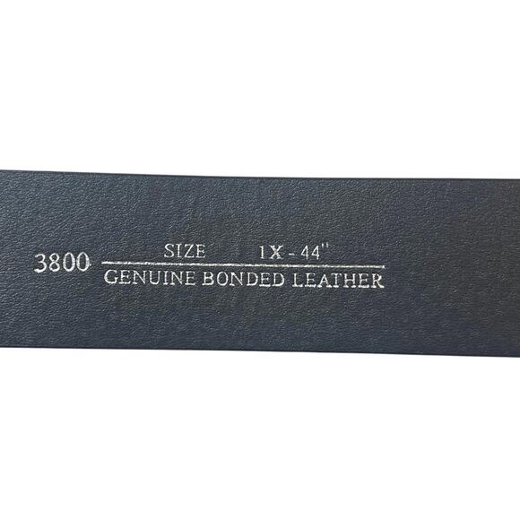 Black Genuine Leather Belt Silver Ornate Rhinestone Buckle Size 1X - Picture 5 of 8